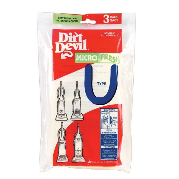 Vac Bag Type U Mf Pk3, Dirt Devil, Mfr#: 3920750001